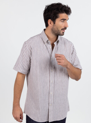 MAISON SOLFIN - Chemise estivale homme coton rayé marron