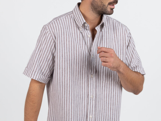7738 raye marron 6 Maison Solfin - Chemise estivale homme coton rayé marron – 6