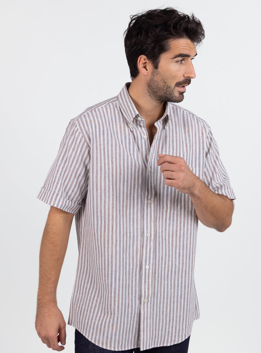 7738 raye marron 6 Maison Solfin - Chemise estivale homme coton rayé marron – 6