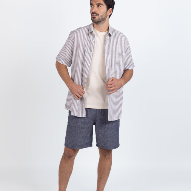 Maison Solfin - Chemise estivale homme coton rayé marron – 6