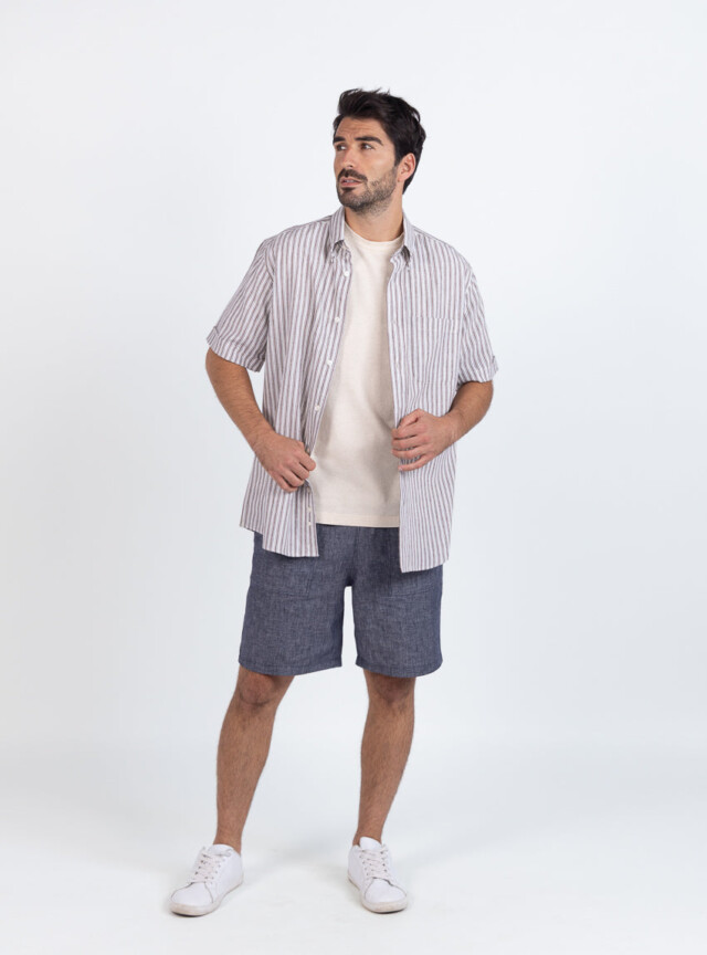 Maison Solfin - Chemise estivale homme coton rayé marron – 6