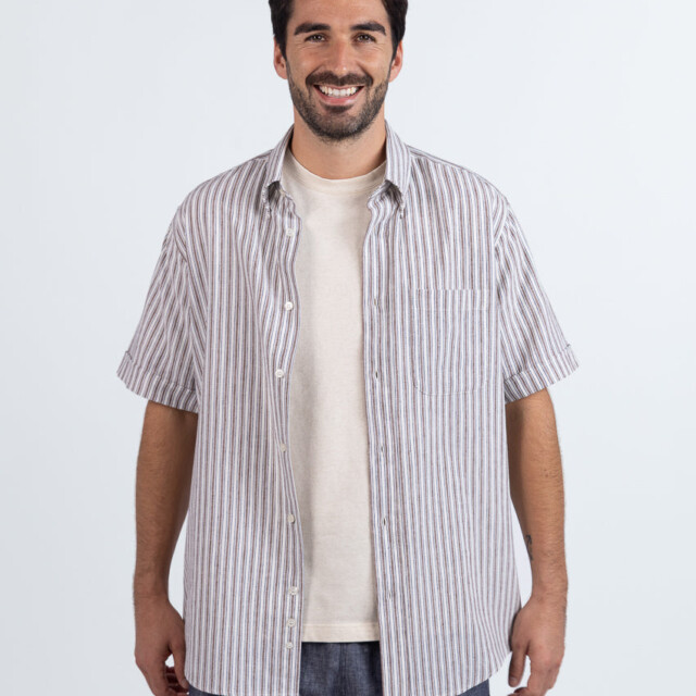Maison Solfin - Chemise estivale homme coton rayé marron – 6