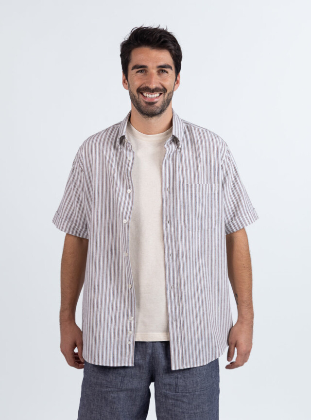 Maison Solfin - Chemise estivale homme coton rayé marron – 6