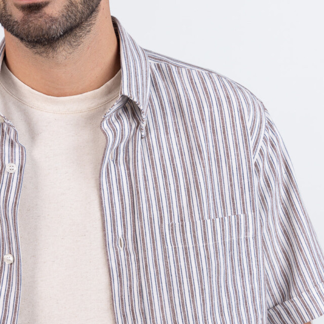 Maison Solfin - Chemise estivale homme coton rayé marron – 6
