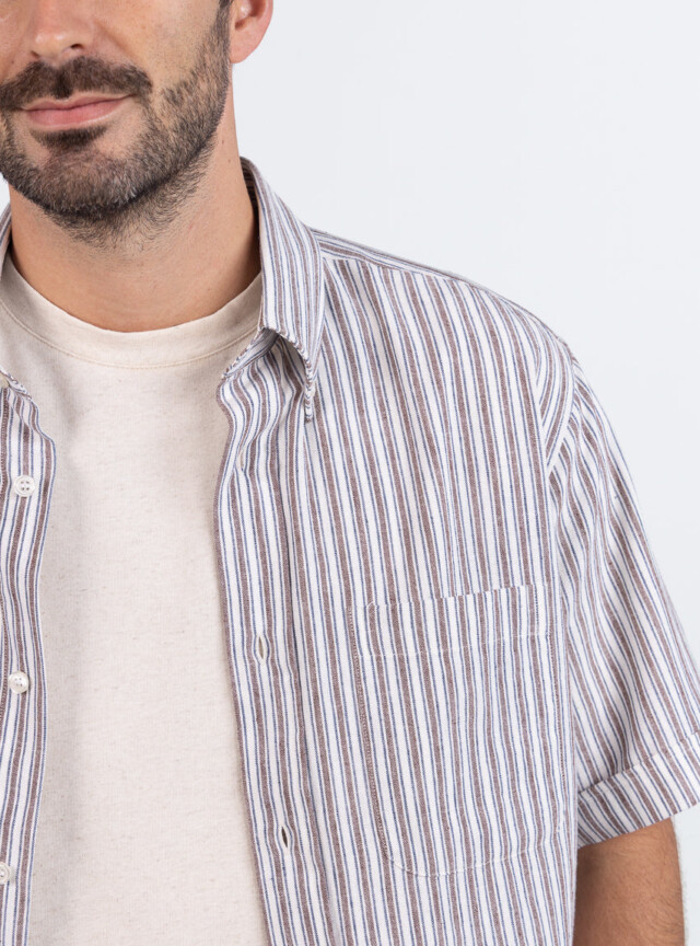 Maison Solfin - Chemise estivale homme coton rayé marron – 6