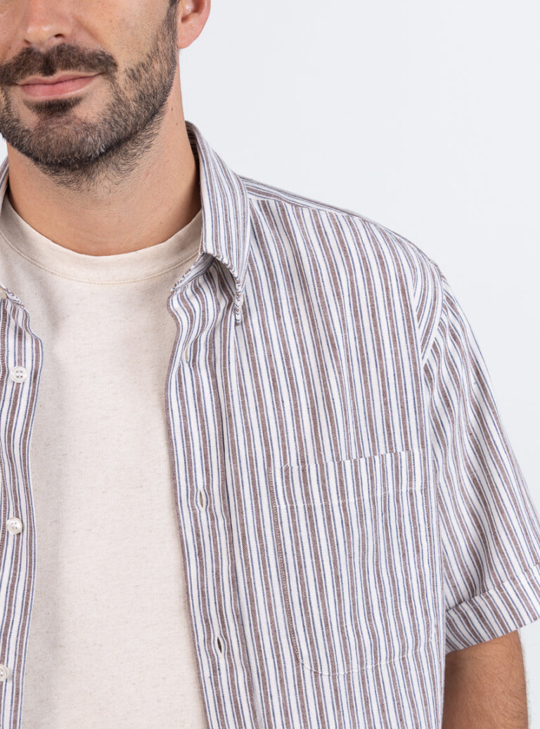 Maison Solfin - Chemise estivale homme coton rayé marron – 3