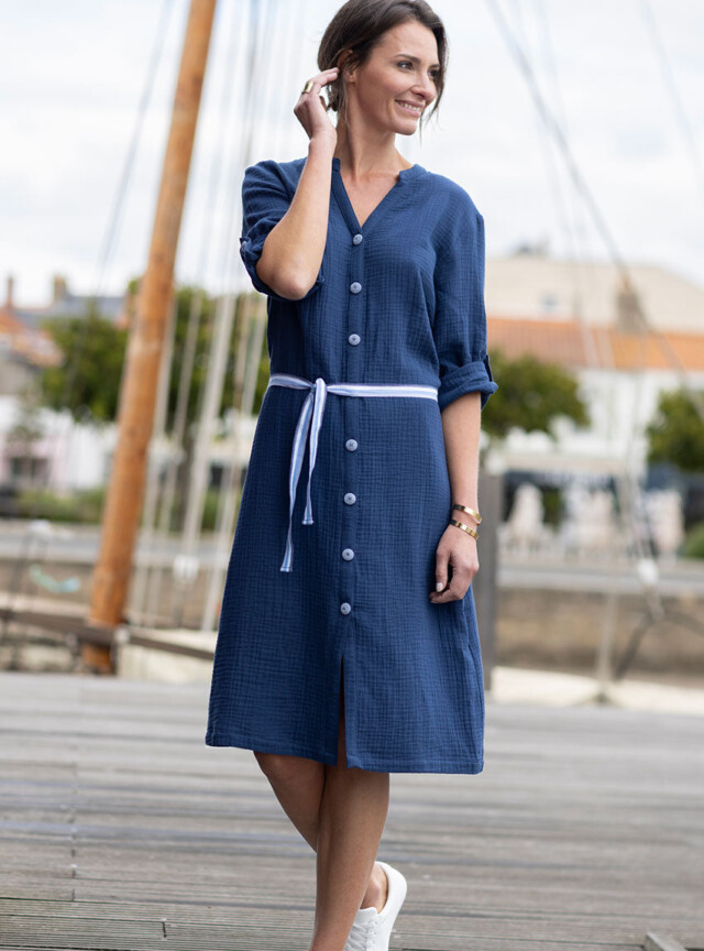 MAISON SOLFIN - Robe femme en gaze de coton bleu indigo