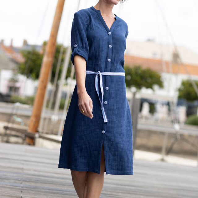 Maison Solfin - Robe femme en gaze de coton bleu indigo – 52