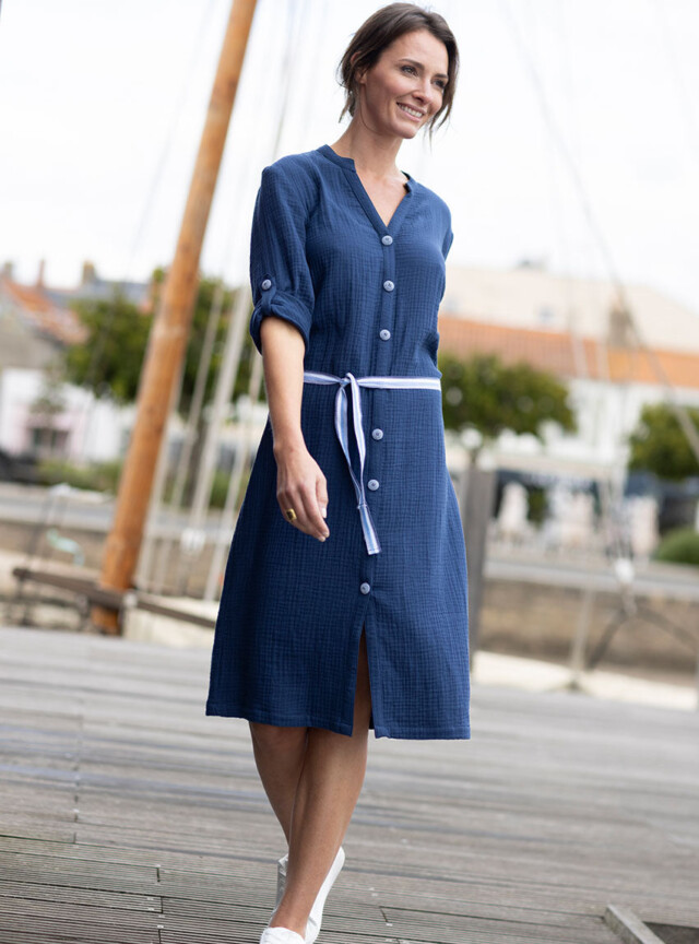 Maison Solfin - Robe femme en gaze de coton bleu indigo – 52