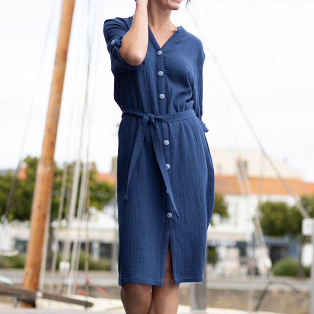 Maison Solfin - Robe femme en gaze de coton bleu indigo – 52