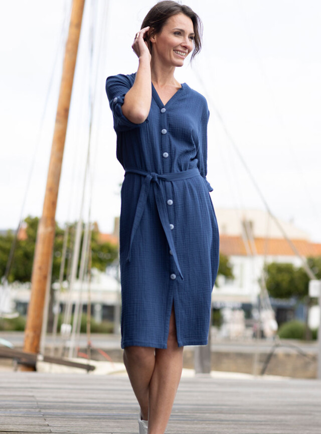 Maison Solfin - Robe femme en gaze de coton bleu indigo – 52