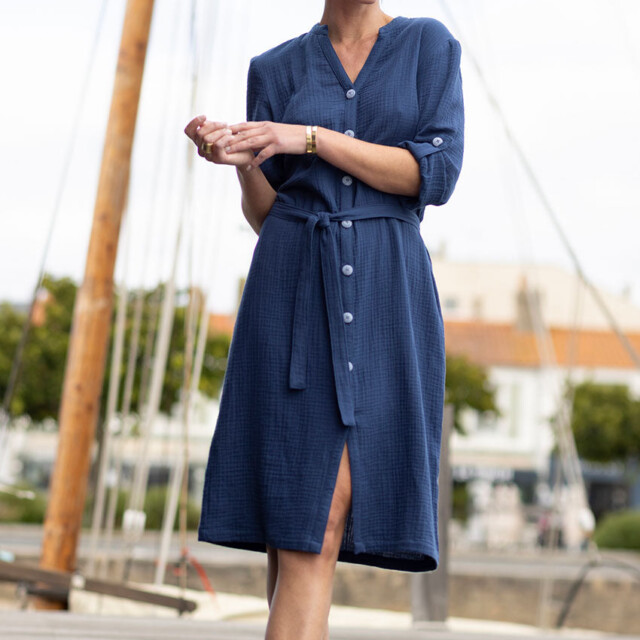Maison Solfin - Robe femme en gaze de coton bleu indigo – 52