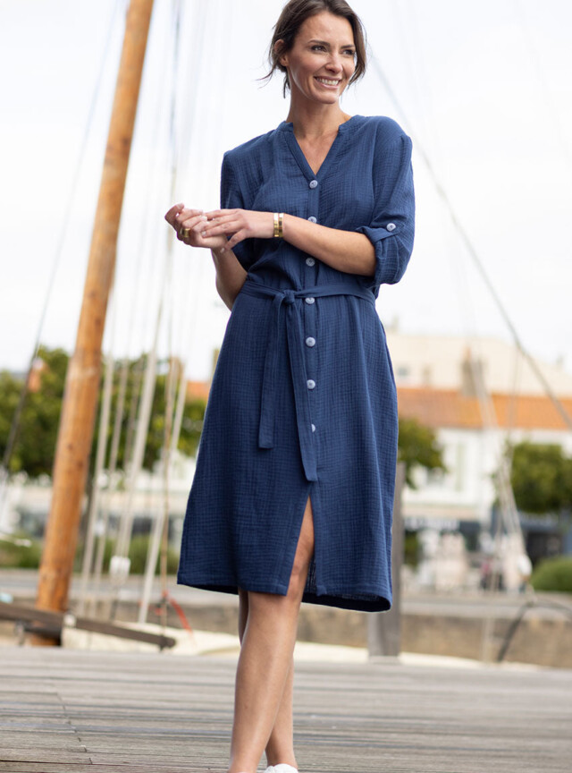 Maison Solfin - Robe femme en gaze de coton bleu indigo – 52