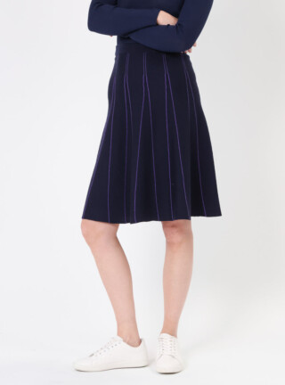 MAISON SOLFIN - Jupe plissée femme en laine bleu marine