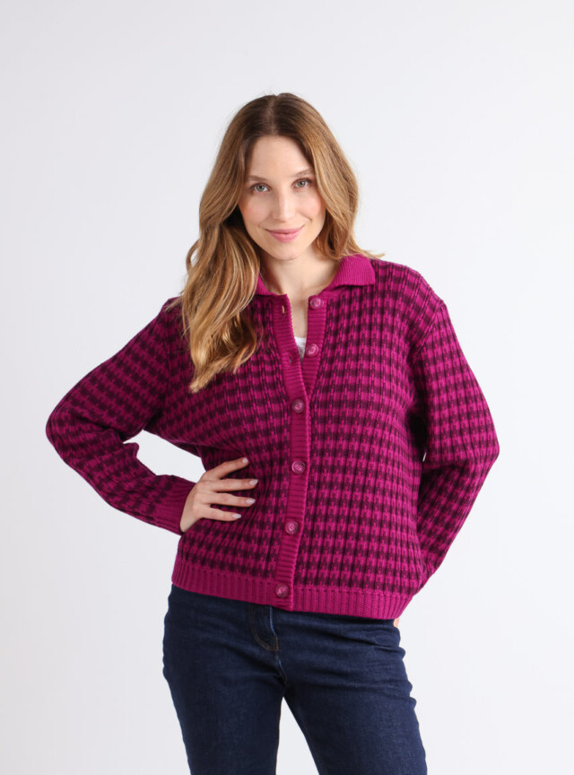MAISON SOLFIN - Veste femme en laine mérinos rayée violet