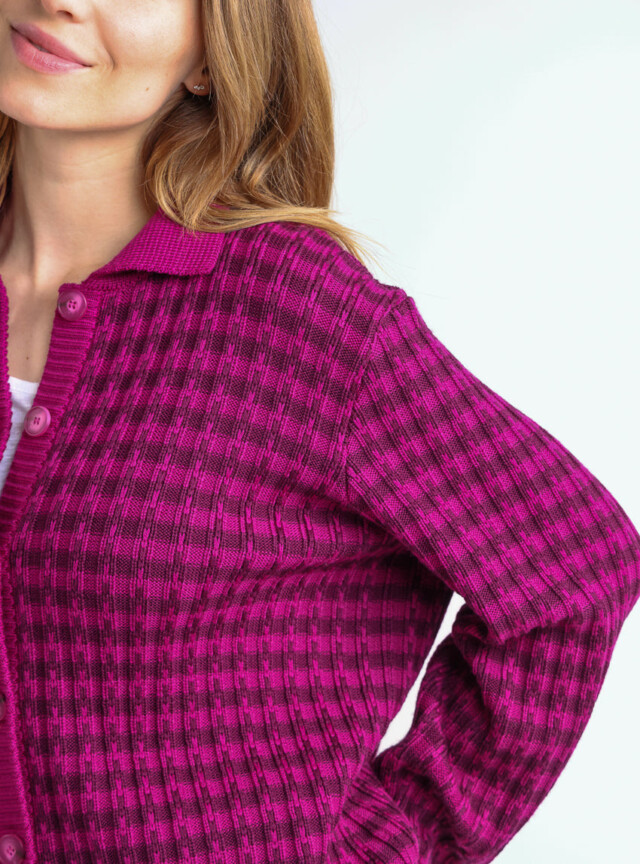 Maison Solfin - Veste femme en laine mérinos rayée violet – 4