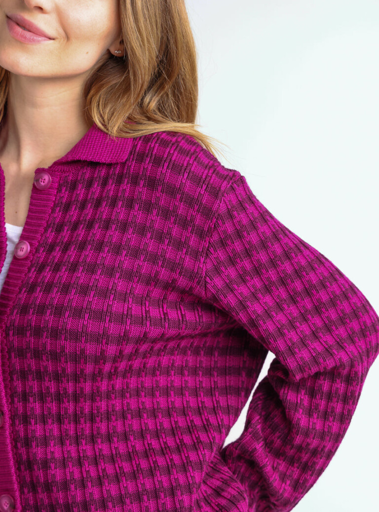 Maison Solfin - Veste femme en laine mérinos rayée violet – 4