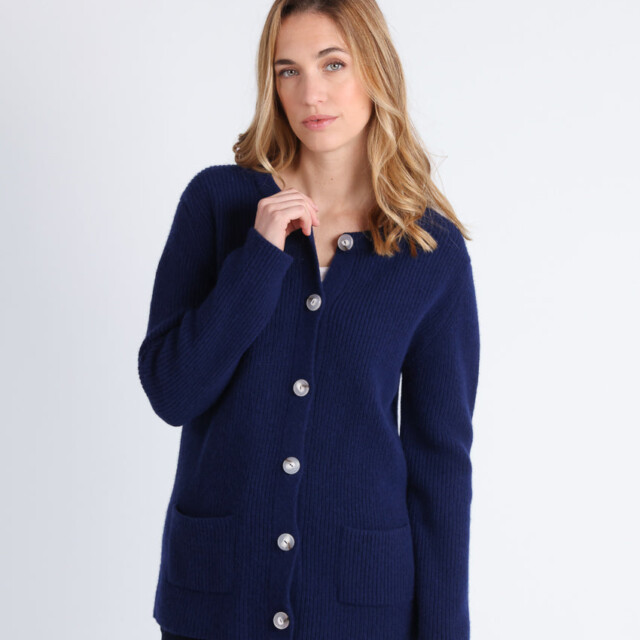 Maison Solfin - Cardigan femme en laine mérinos bleu – 4