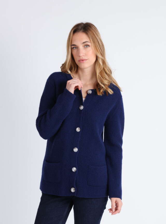 Maison Solfin - Cardigan femme en laine mérinos bleu – 4