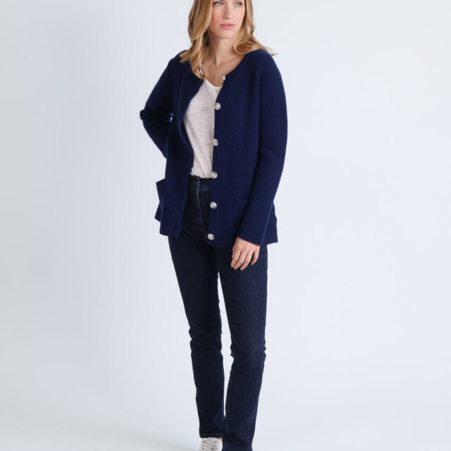 Maison Solfin - Cardigan femme en laine mérinos bleu – 4