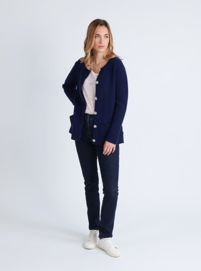 Maison Solfin - Cardigan femme en laine mérinos bleu – 4