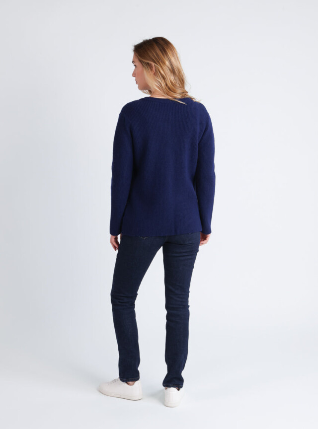 Maison Solfin - Cardigan femme en laine mérinos bleu – 4