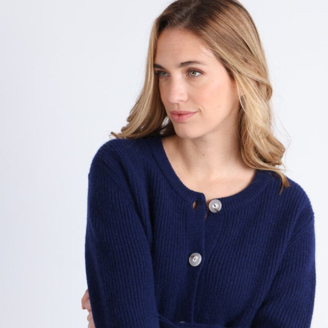 Maison Solfin - Cardigan femme en laine mérinos bleu – 4