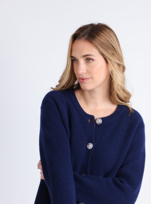 Maison Solfin - Cardigan femme en laine mérinos bleu – 4