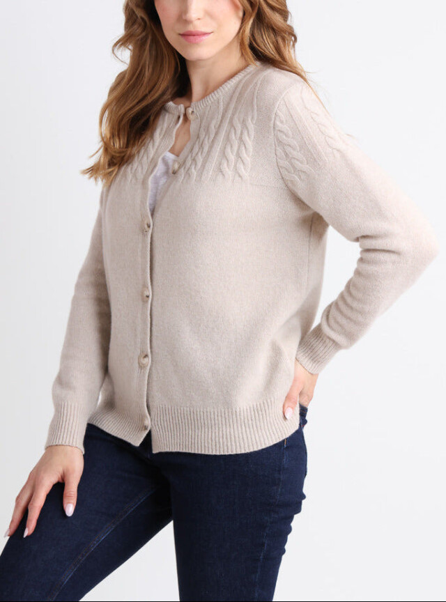 Cardigan femme laine mérinos beige clair par la marque MAISON SOLFIN MAISON SOLFIN - Cardigan femme laine mérinos beige clair