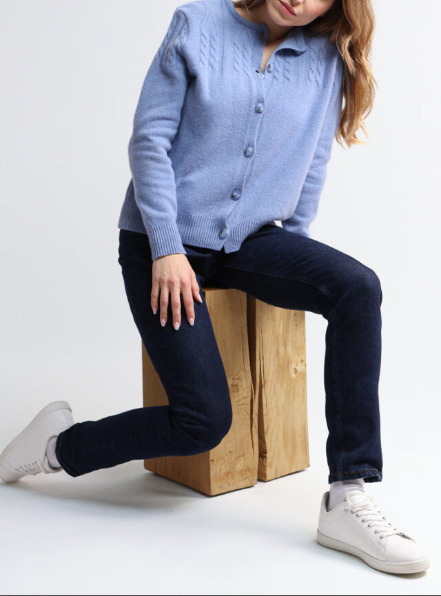 Cardigan femme laine mérinos bleu par la marque MAISON SOLFIN MAISON SOLFIN - Cardigan femme laine mérinos bleu