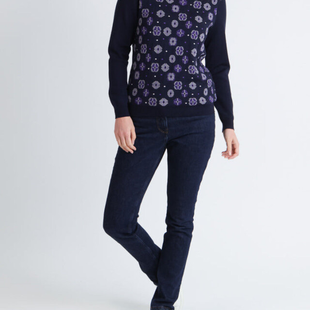 Maison Solfin - Pull jacquard femme en laine mérinos bleu – 42