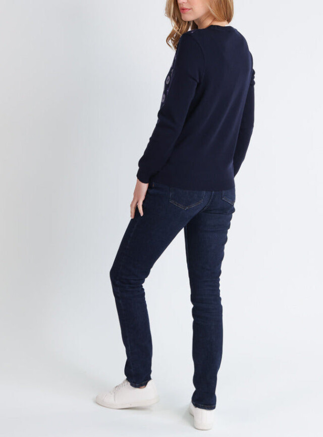 Maison Solfin - Pull jacquard femme en laine mérinos bleu – 42