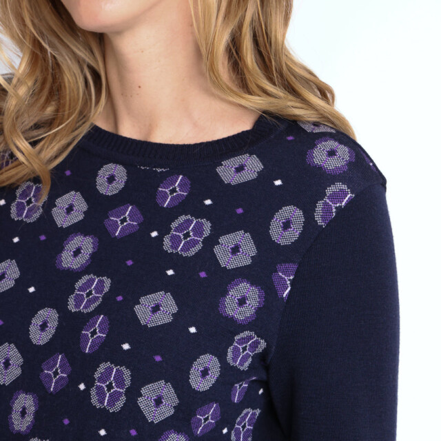 Maison Solfin - Pull jacquard femme en laine mérinos bleu – 42