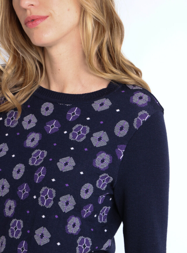 Maison Solfin - Pull jacquard femme en laine mérinos bleu – 42