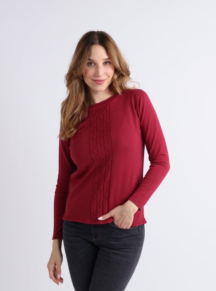 7763 rose pourpre 1 Maison Solfin - Pull femme torsadé en laine rose pourpre – 52