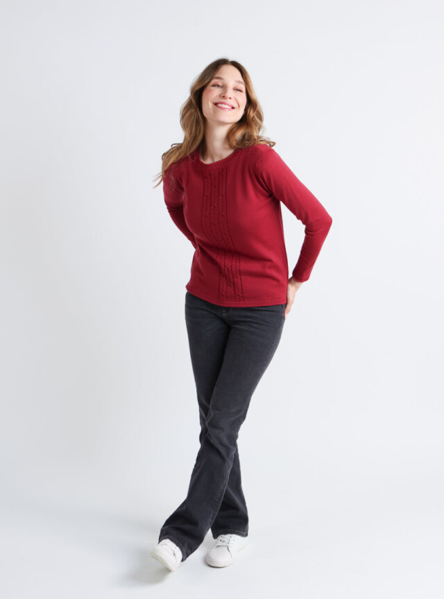 Maison Solfin - Pull femme torsadé en laine rose pourpre – 52