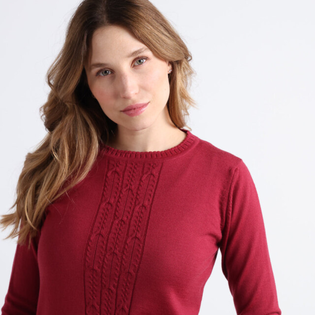 Maison Solfin - Pull femme torsadé en laine rose pourpre – 52
