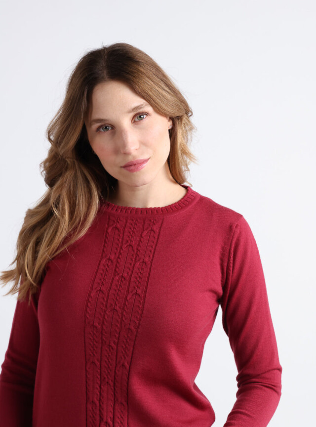 Maison Solfin - Pull femme torsadé en laine rose pourpre – 52