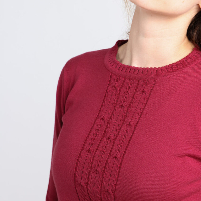 Maison Solfin - Pull femme torsadé en laine rose pourpre – 52