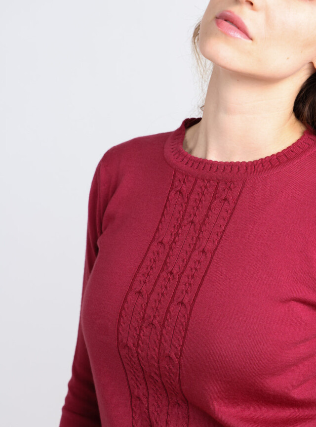 Maison Solfin - Pull femme torsadé en laine rose pourpre – 52