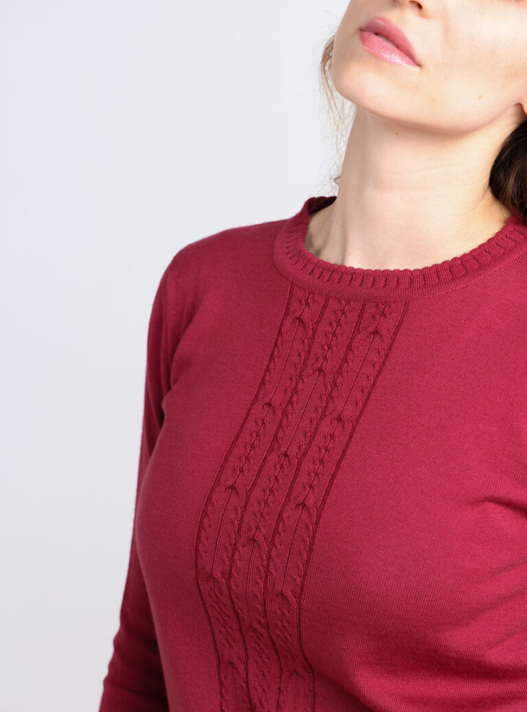 Maison Solfin - Pull femme torsadé en laine rose pourpre – 52