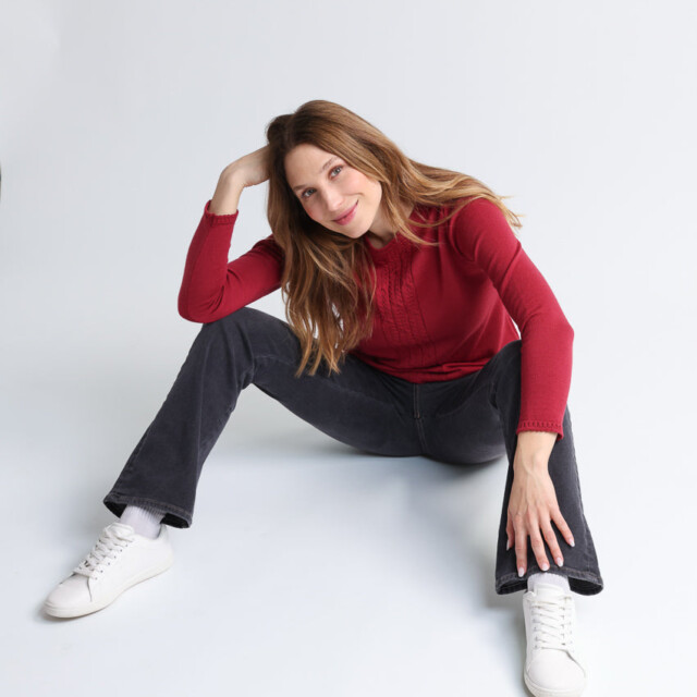 Maison Solfin - Pull femme torsadé en laine rose pourpre – 52