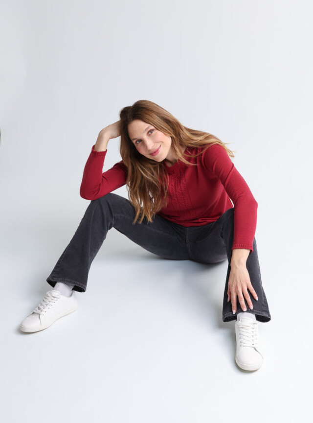 Maison Solfin - Pull femme torsadé en laine rose pourpre – 52