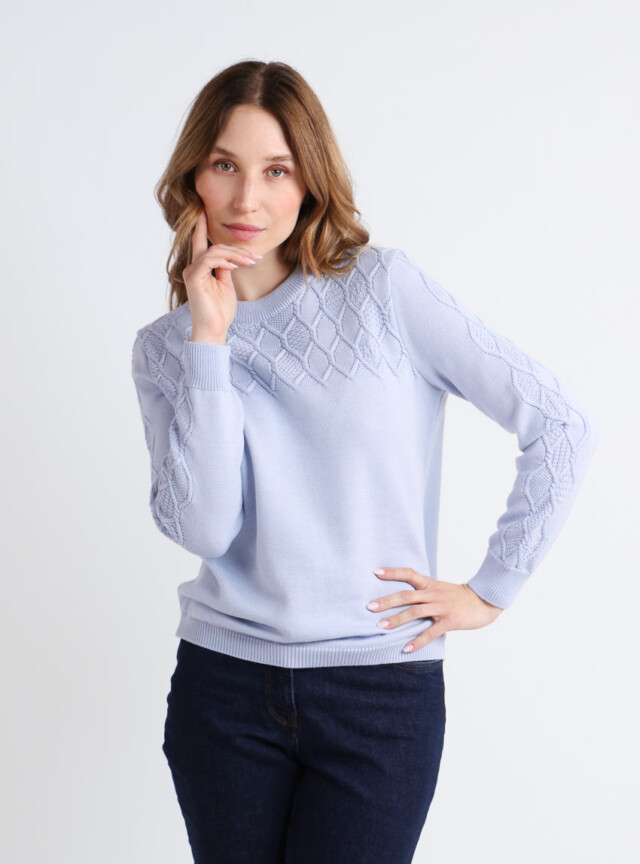 MAISON SOLFIN - Pull femme laine mérinos torsades bleu