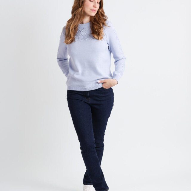 Maison Solfin - Pull femme laine mérinos torsades bleu – 42