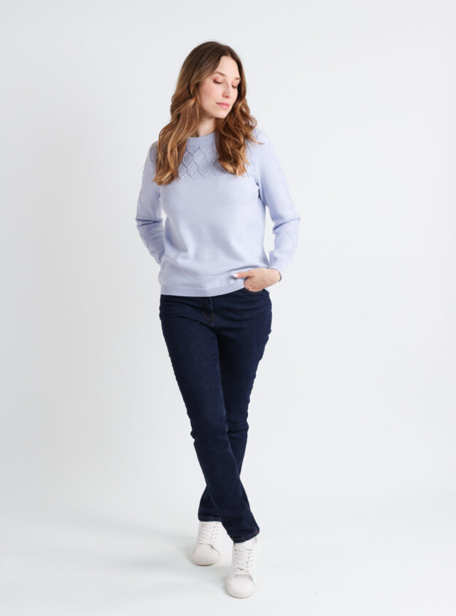 Maison Solfin - Pull femme laine mérinos torsades bleu – 42