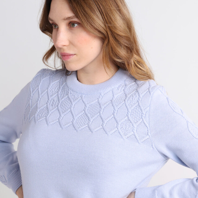 Maison Solfin - Pull femme laine mérinos torsades bleu – 42