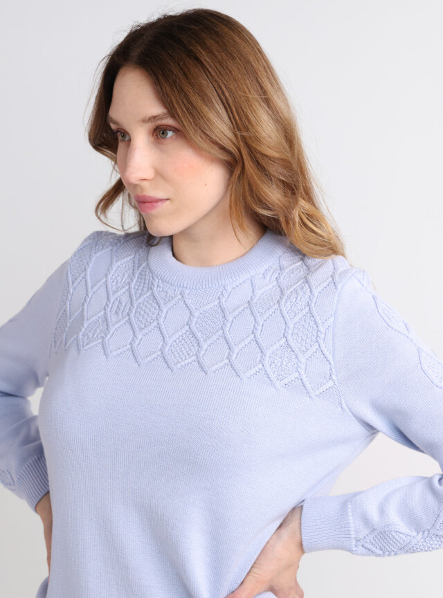 Maison Solfin - Pull femme laine mérinos torsades bleu – 42