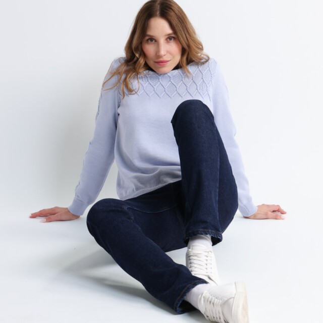 Maison Solfin - Pull femme laine mérinos torsades bleu – 42