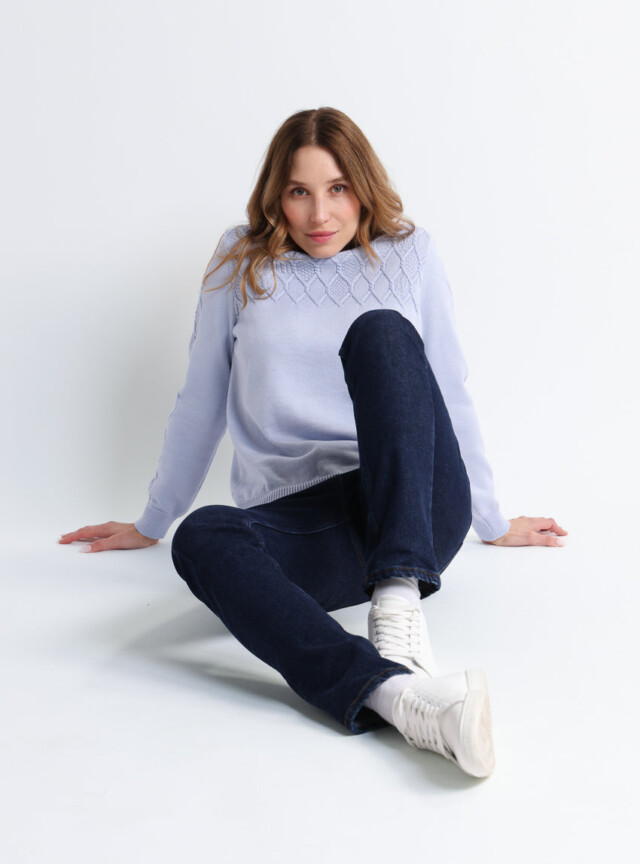 Maison Solfin - Pull femme laine mérinos torsades bleu – 42